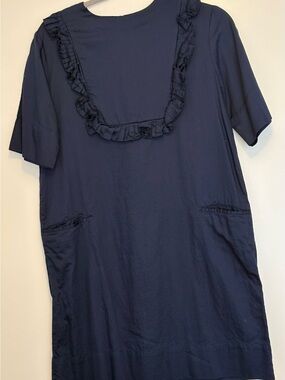 Navy Ruffle Bib Tunic Dress